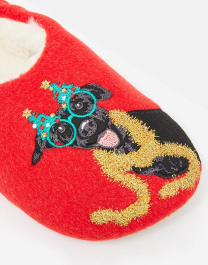 Christmas Dog Appliqueâ Felt Mule Slippers - Select Size
