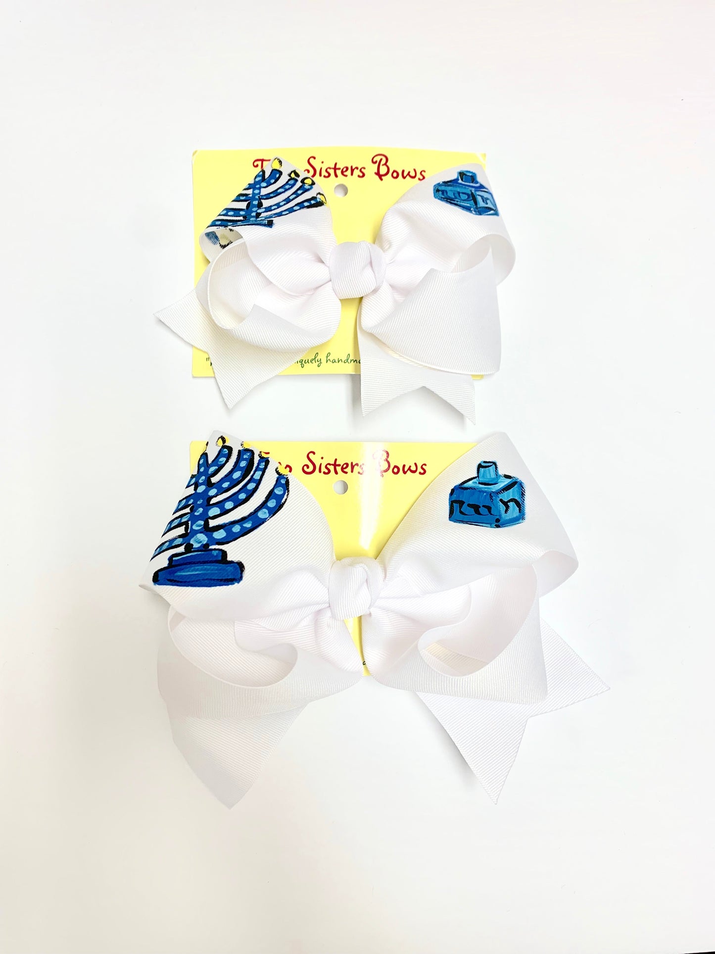 Happy Hanukkah  -Handpainted White Hair bow - Choose 6â or 8â