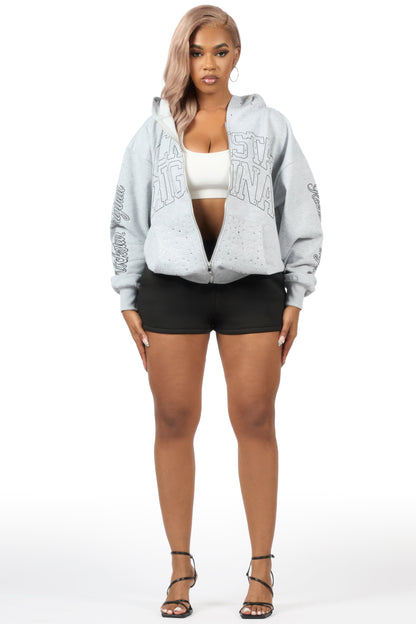 Alvina Grey Rhinestone Zip Up Hoodie