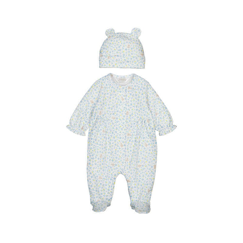 Blue Floral Romper & Hat Set - Select Size
