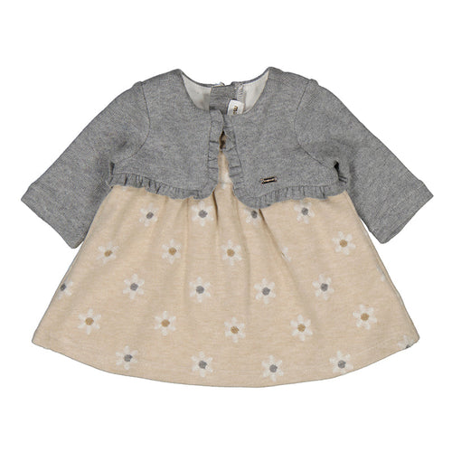 Dress with Knit Cardigan in Sand Hue