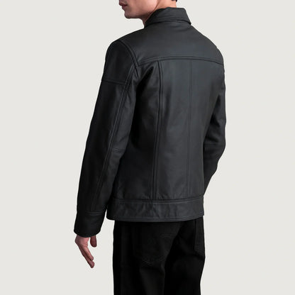 Lavendard Matte Black Leather Biker Jacket