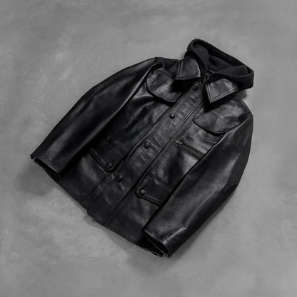 Moulder Hooded Black Leather Jacket