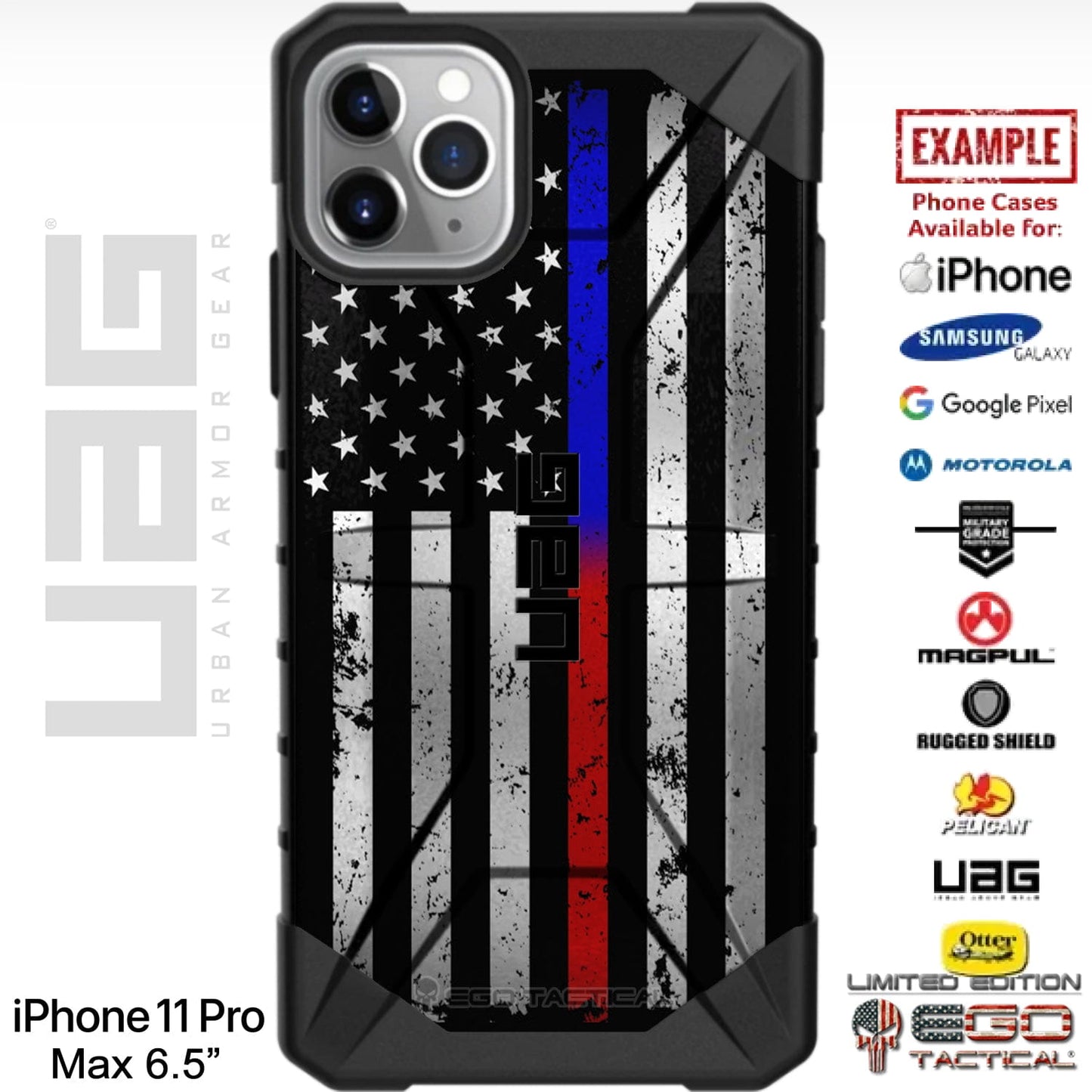 Subdued US 50-Star or 13-Star American Flag Thin Blue Line / Thin Red Line Custom Printed Case Design for Apple, Samsung, Google & Motorola Phone Models