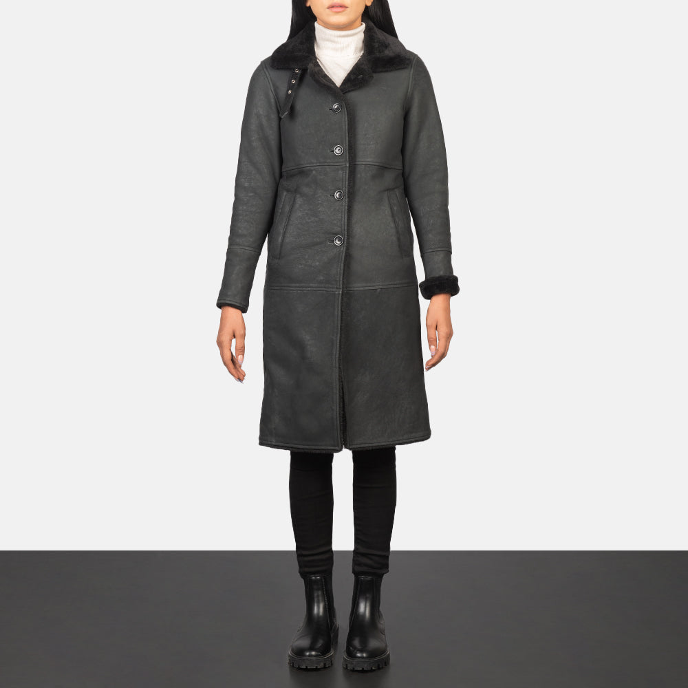 Alina Shearling Black Leather Coat