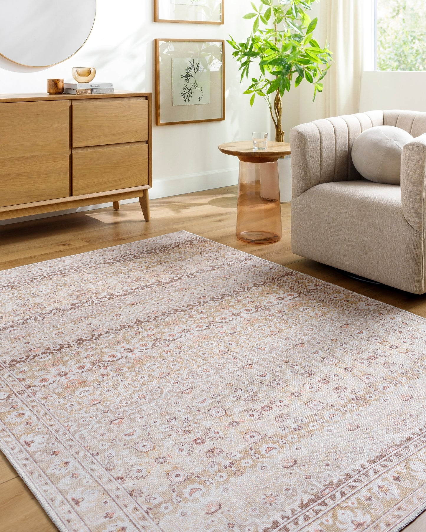 Aria Camel / Rust Washable Rug